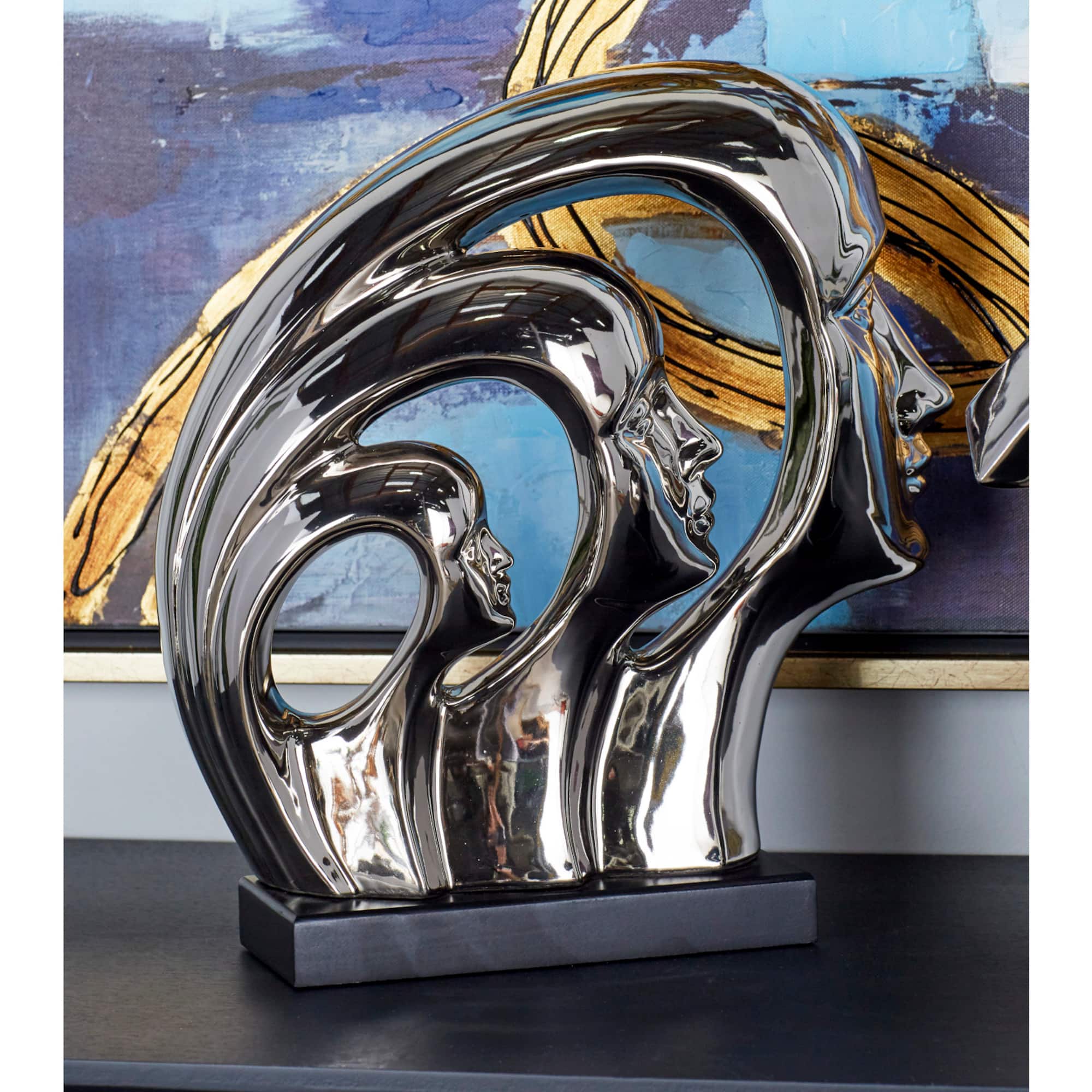 12" Silver Porcelain Contemporary Family Sculpture